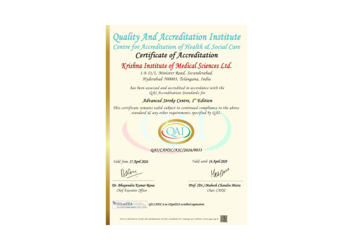 KIMS Secunderabad Achieves QAI Accreditation for Excellence in Stroke Management