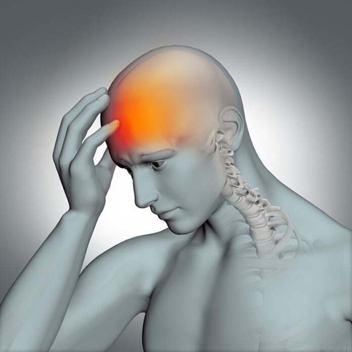 3D male figure holding head