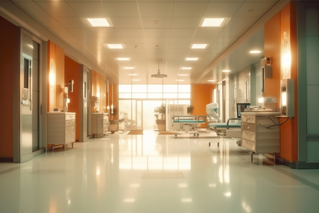 Ideal Healthcare Background with Surrealist Blurry Hospital Scene. AI Generative